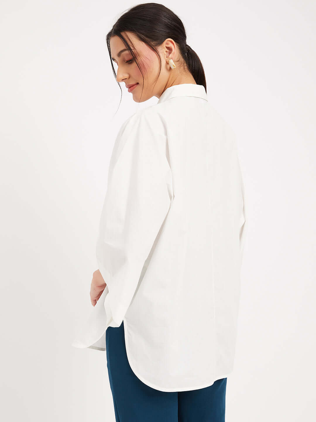 WHITE COTTON EMBELLISHED STUD SHIRT