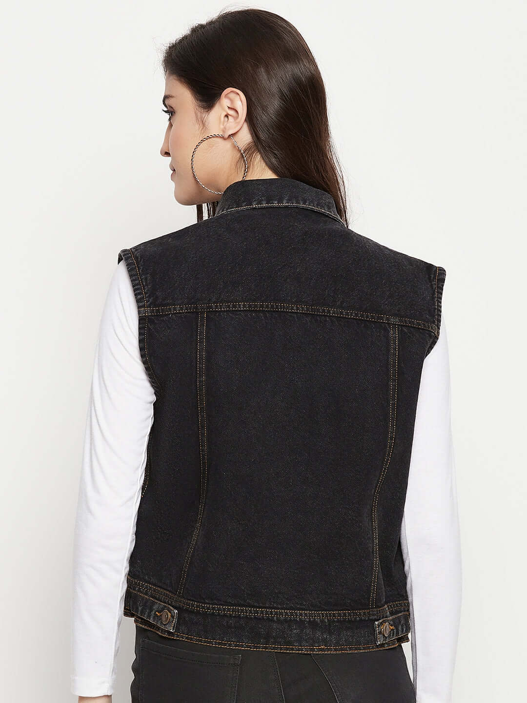 DENIM SLEEVELESS BLACK JACKET WITH FLAP POCKET - Antimony