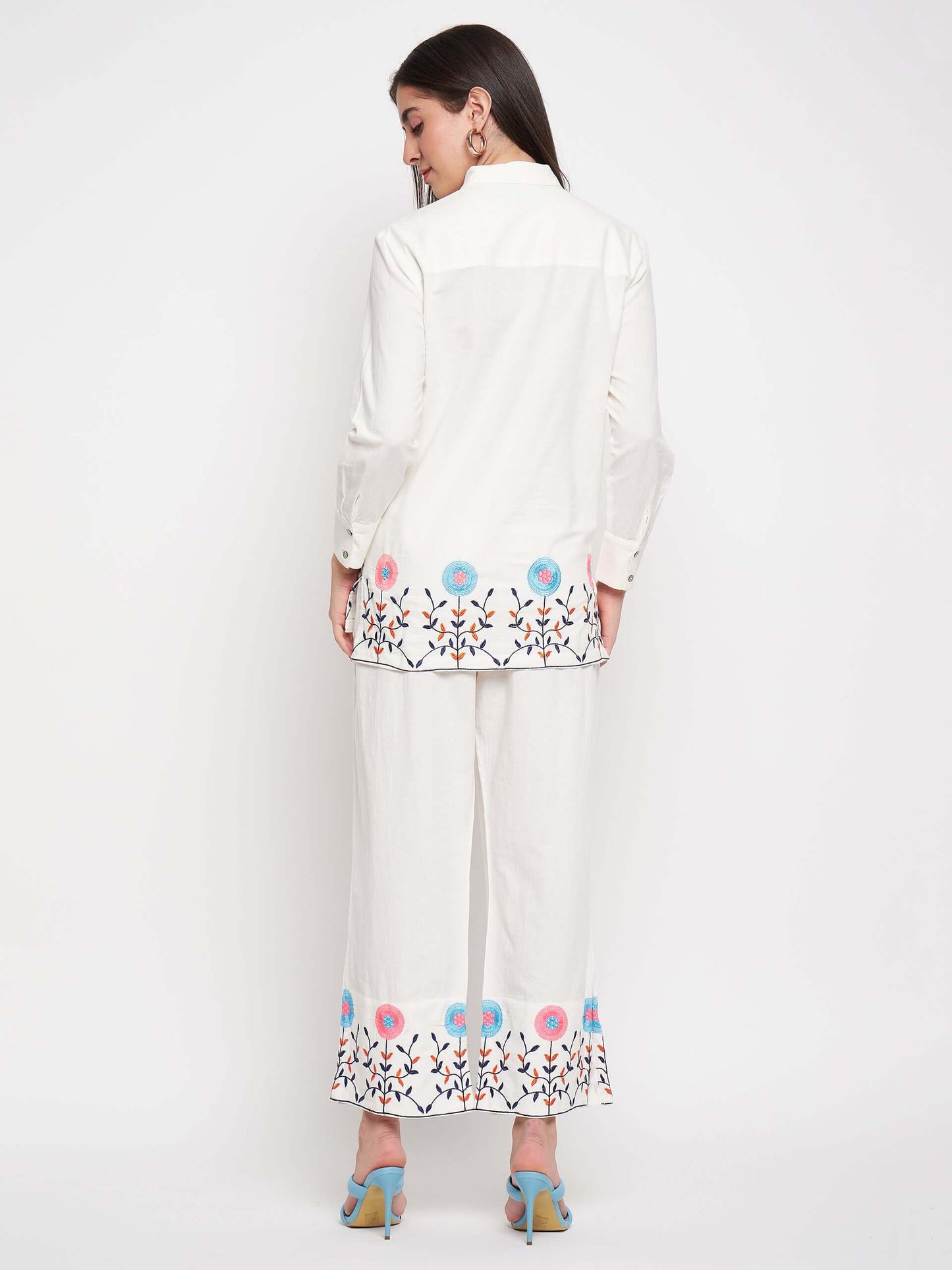White Thread Embroidered Co-Ord set - Antimony