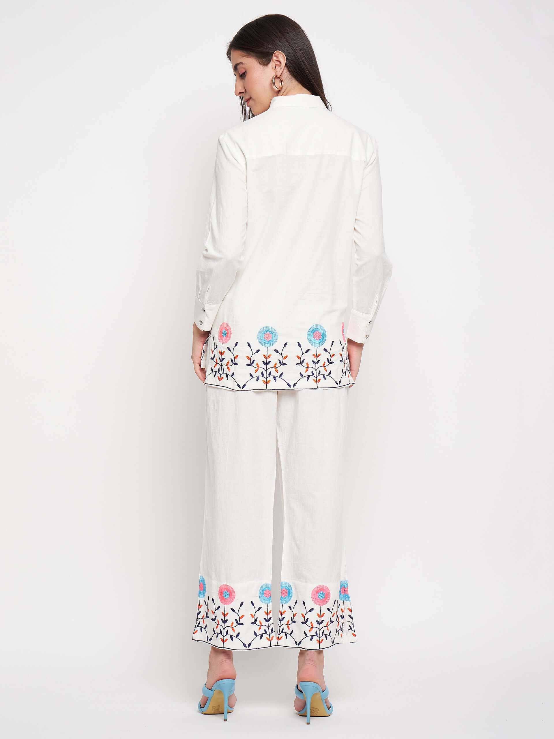 White Thread Embroidered Co-Ord set - Antimony