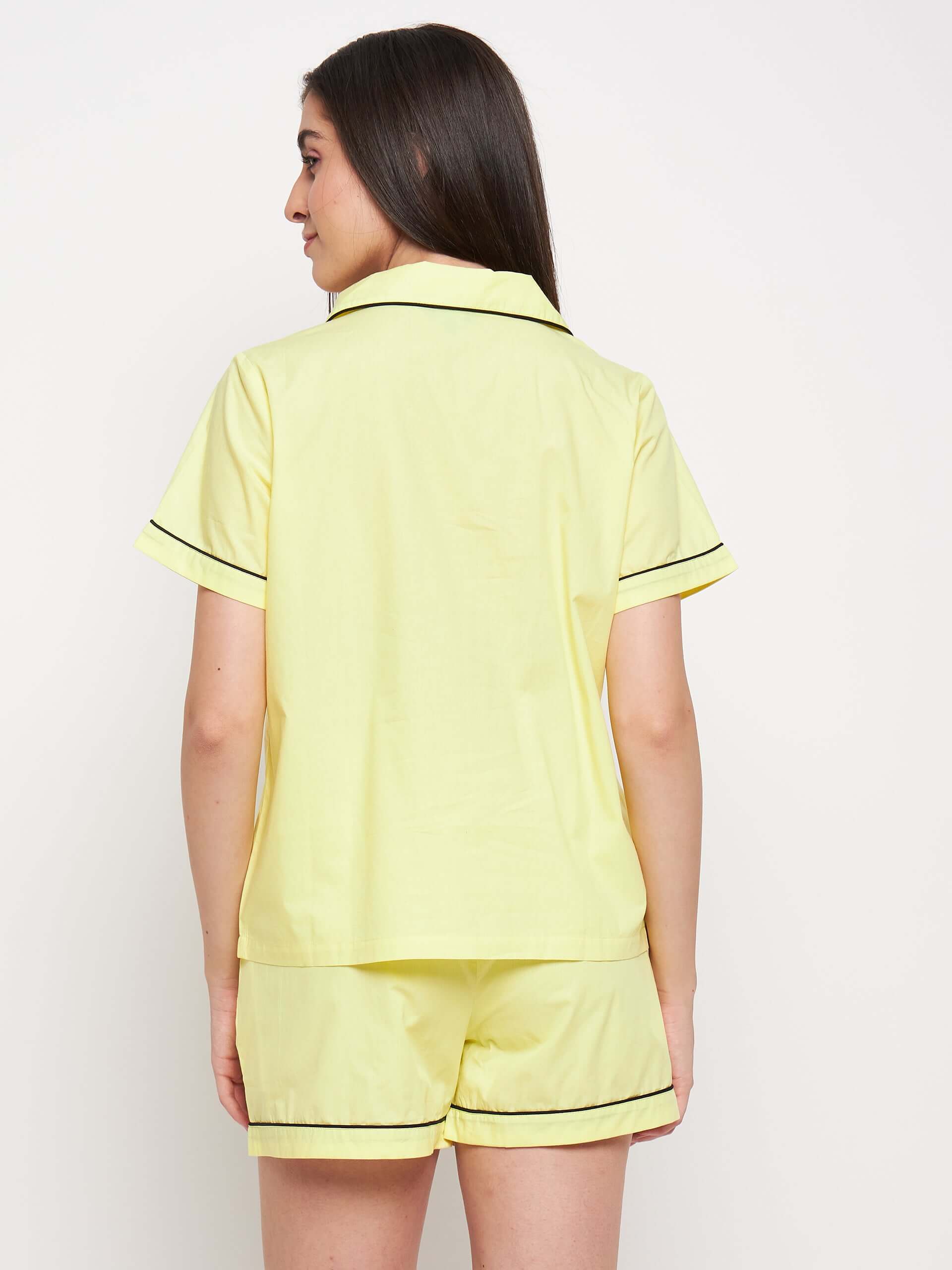 PLAIN YELLOW COTTON NIGHT SUIT - Antimony