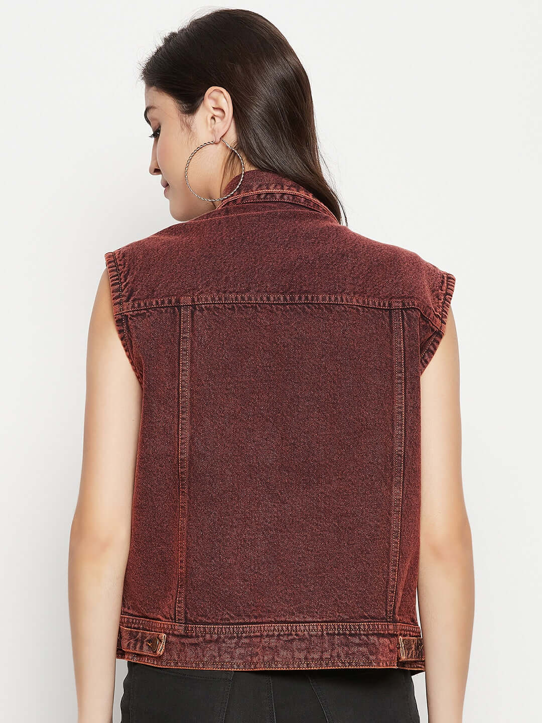 DENIM SLEEVELESS BROWN JACKET WITH FLAP POCKET - Antimony