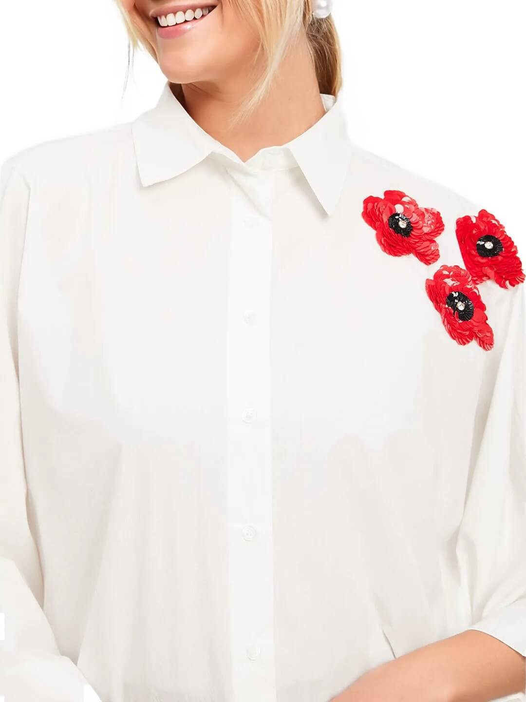 White Cotton Shirt With Embroidery Patch