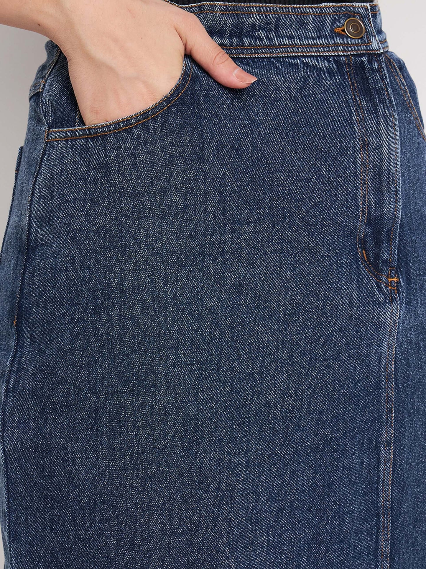 Denim Slit Slay in High Waist Long Split Denim Skirts.