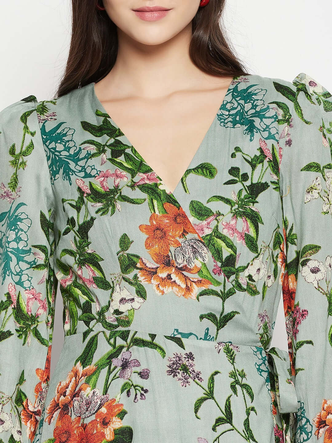 GREY FLORAL WRAP DRESS - Antimony