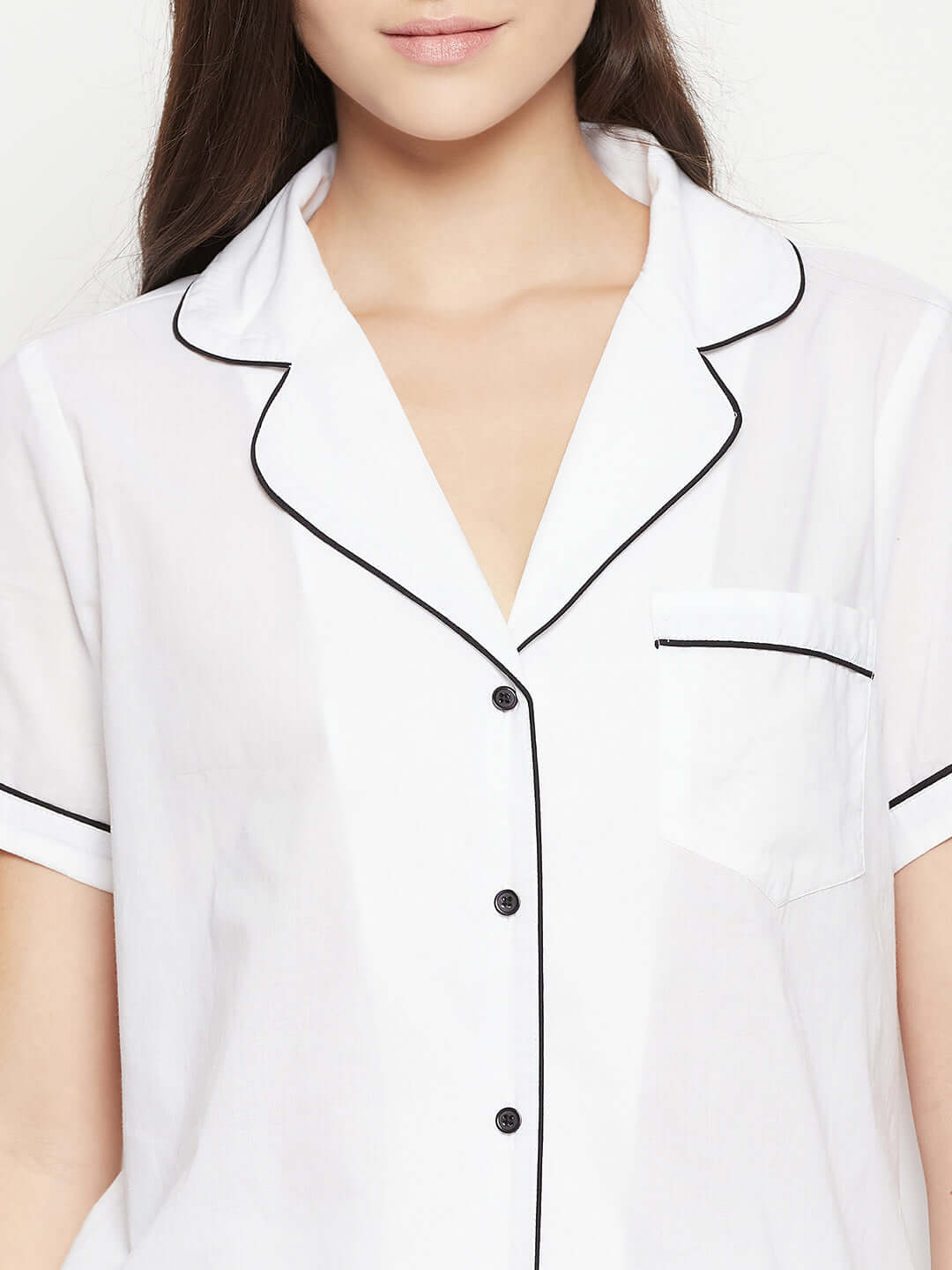 PLAIN WHITE COTTON NIGHT SUIT - Antimony