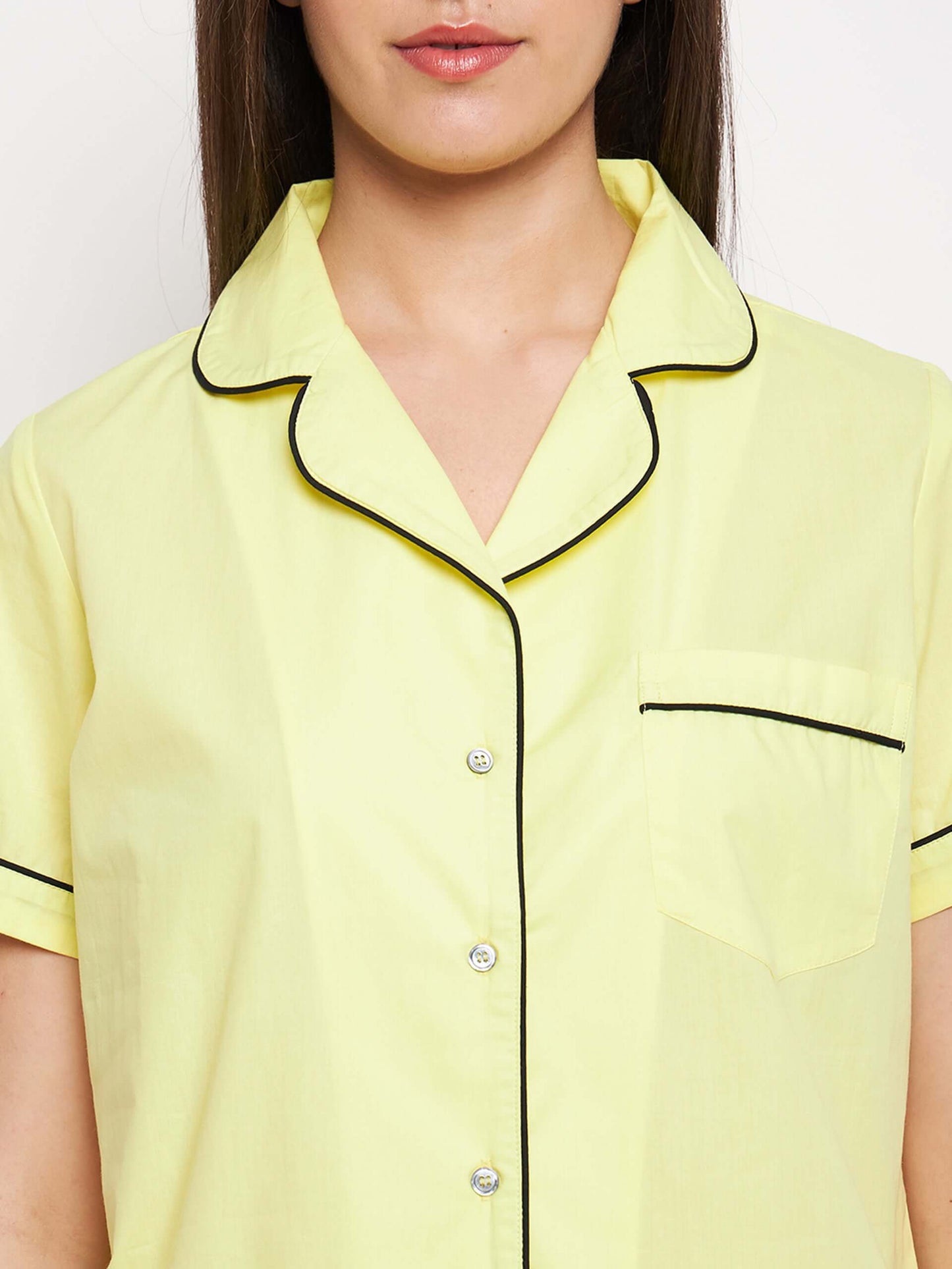 PLAIN YELLOW COTTON NIGHT SUIT - Antimony