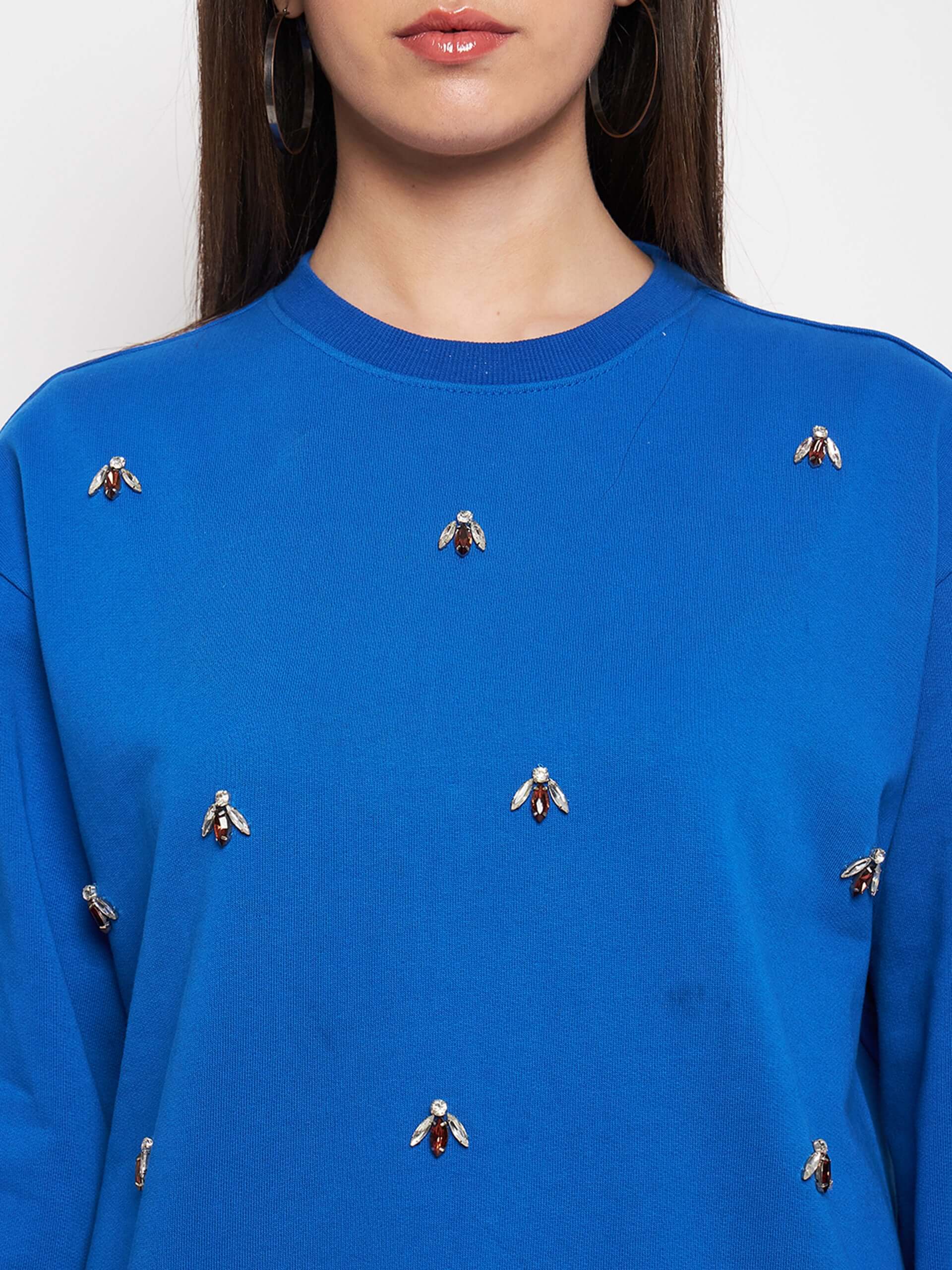 Women's Round Neck Embellished Sweatshirt - Antimony