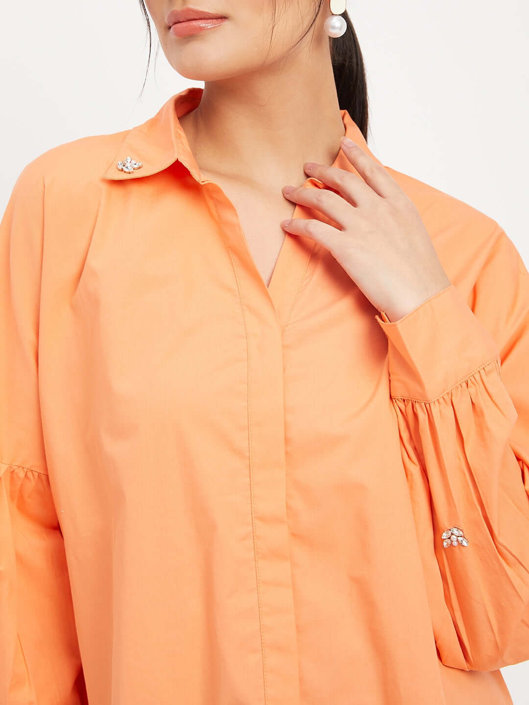 ORANGE COTTON BALLOON SLEEVE SHIRT - Antimony