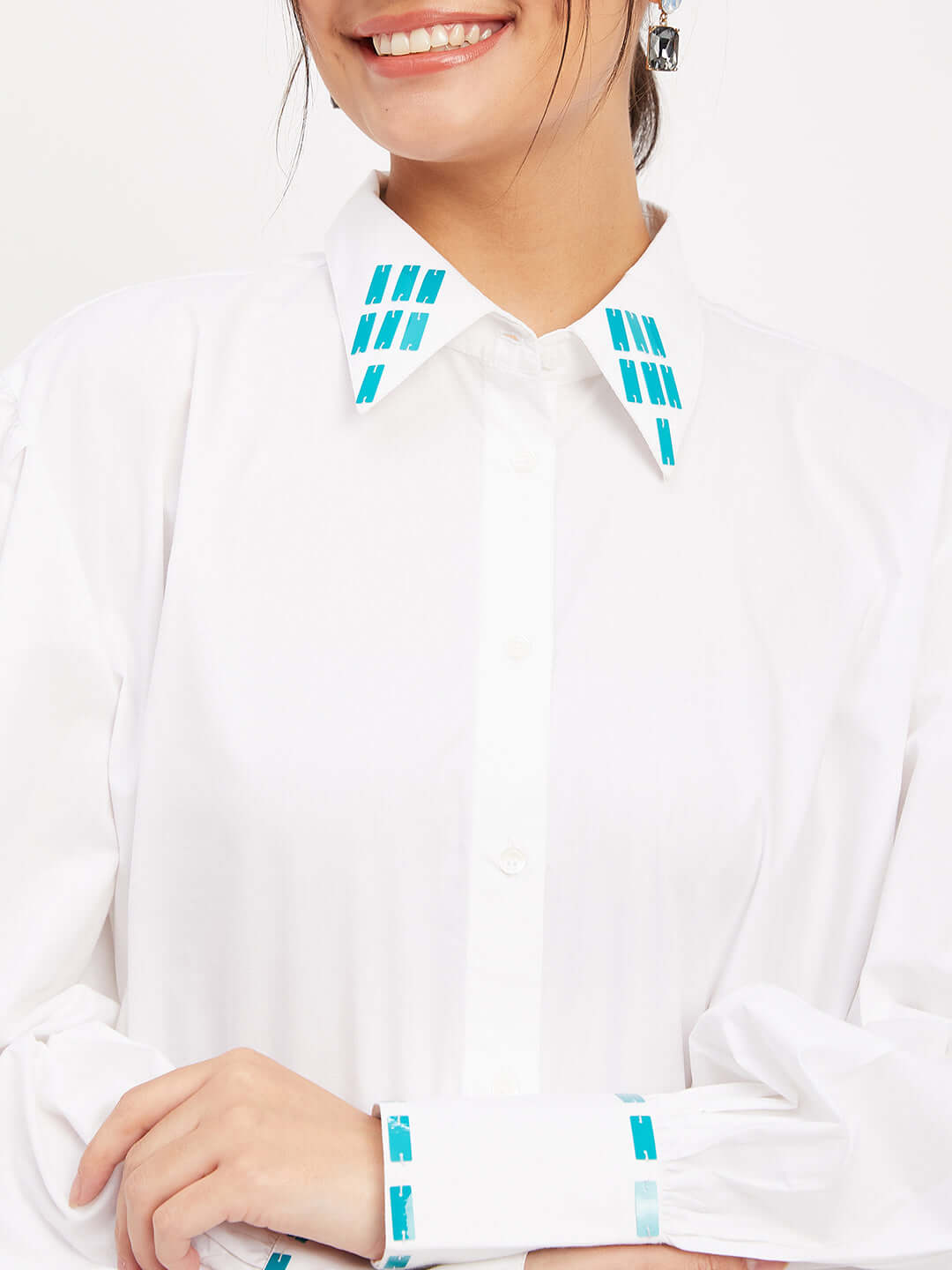 WHITE COTTON EMBELLISHED SHIRT - Antimony
