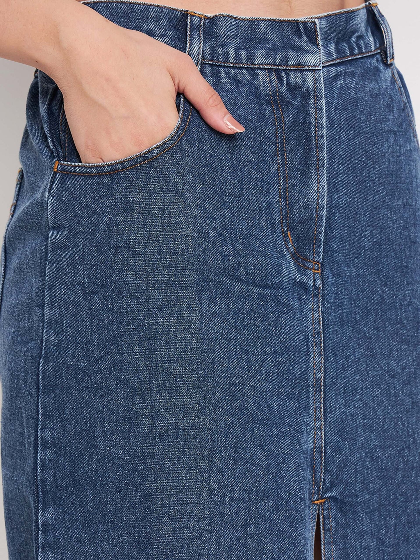 Denim Midi Skirt Front Slit - Antimony