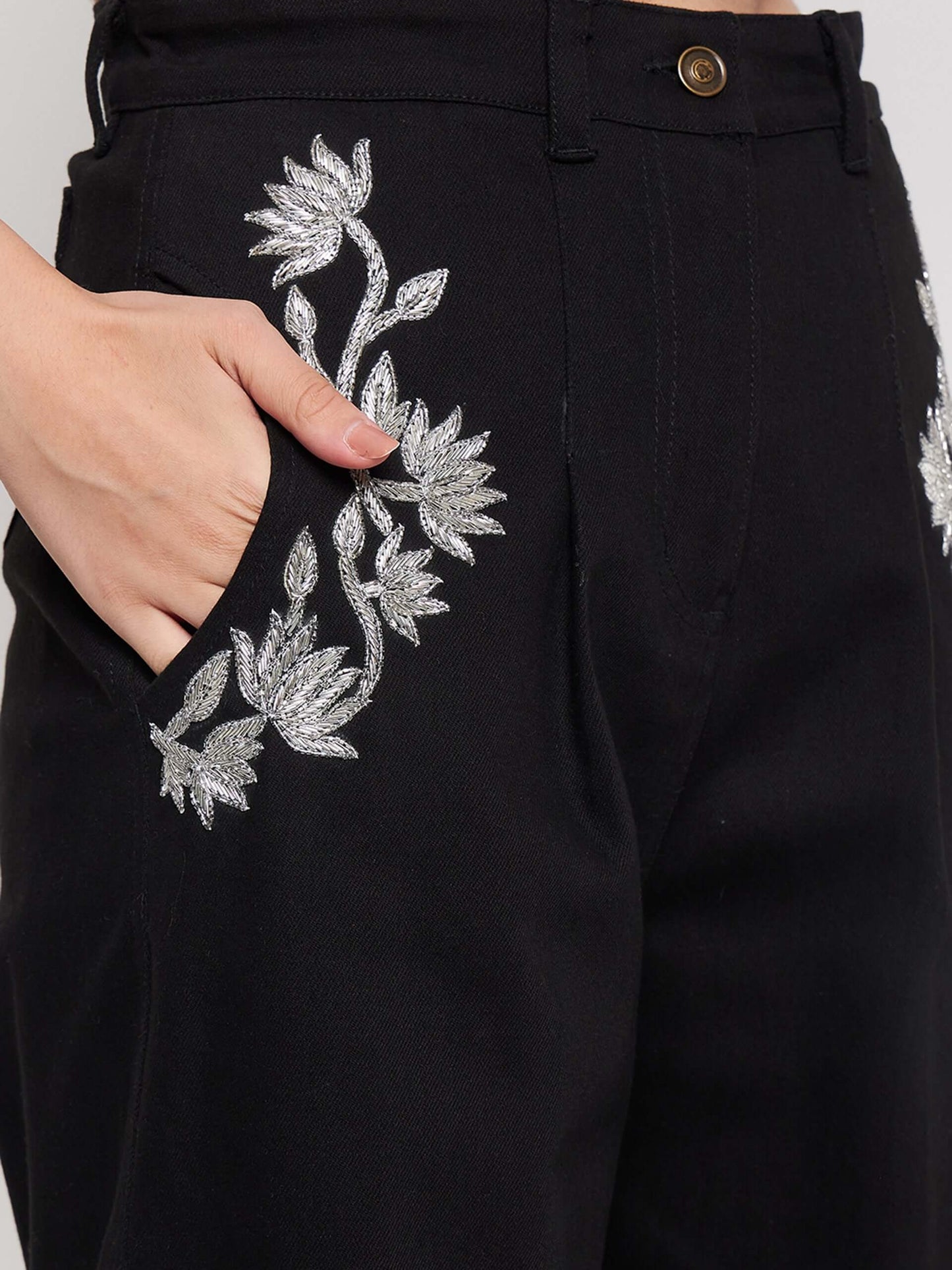 black embroidered crop top from Denim Pichwai Co-ord Set.