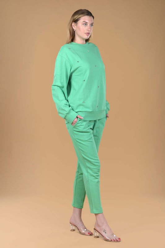 Round Neck Embellished Sweatshirt with pant