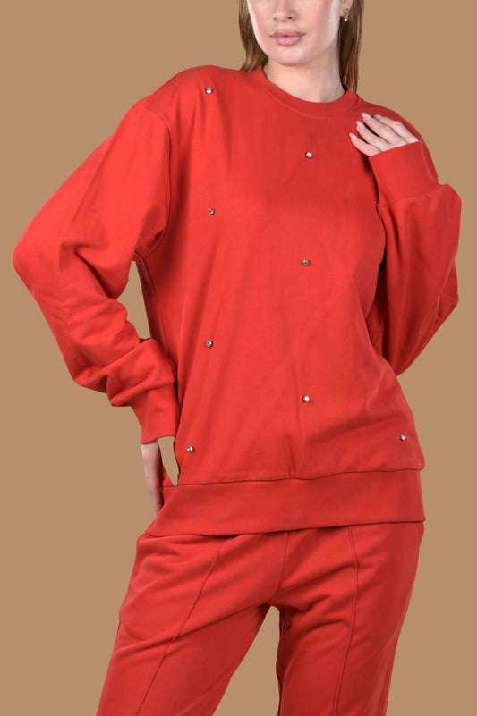 Women's Round Neck Embellished Sweatshirt