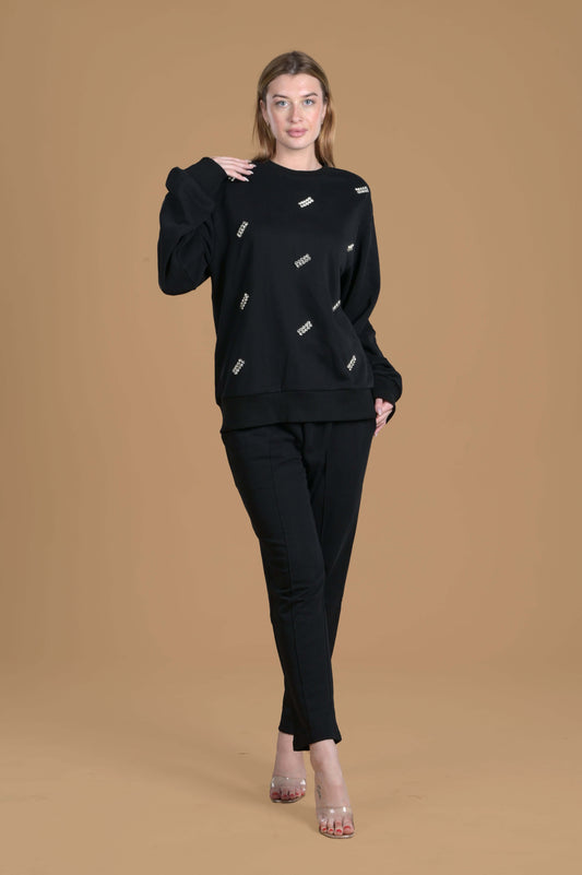 Women Black Embellished Sweatshirt