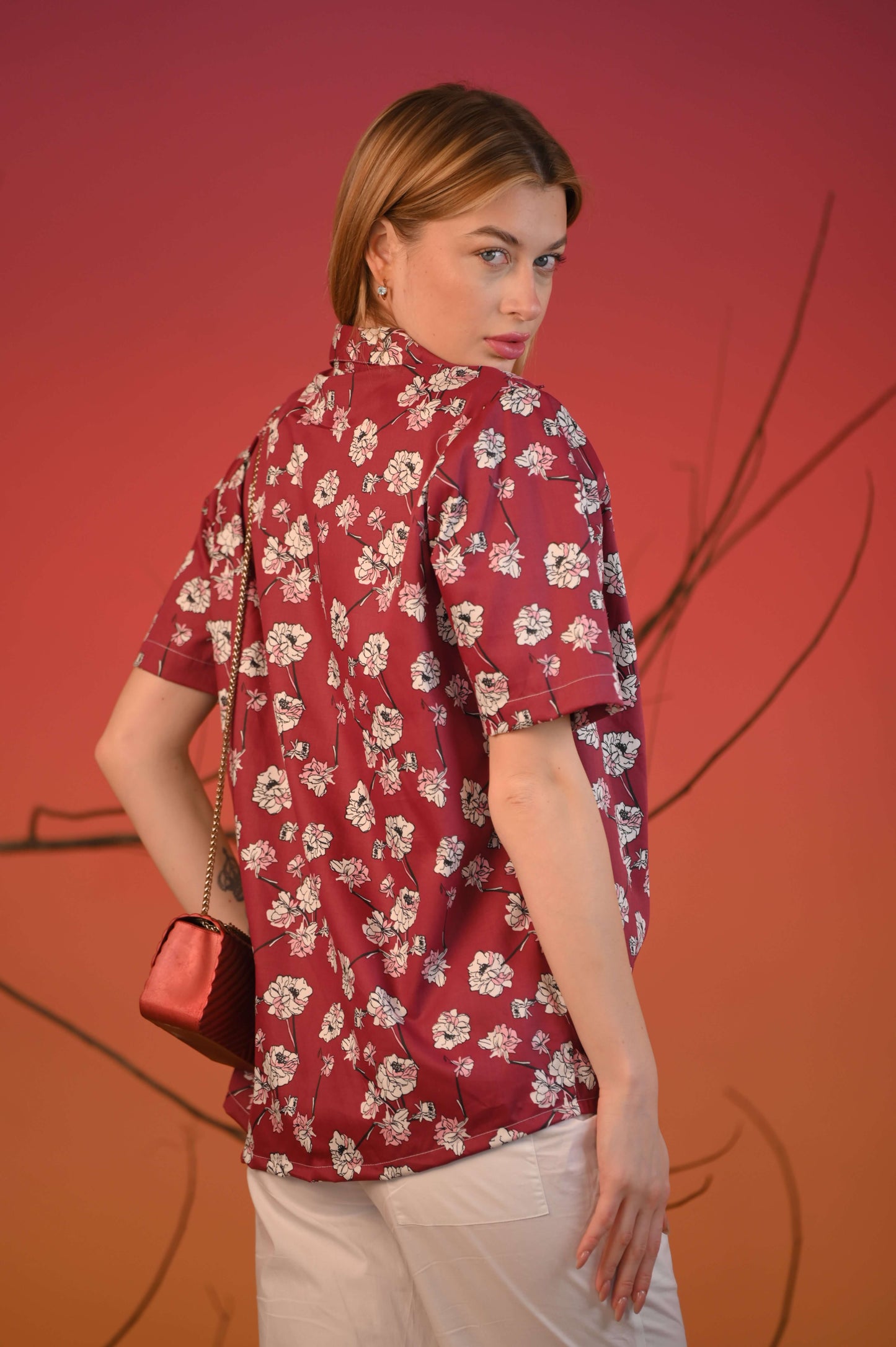 Red Printed Tie-up Half sleeve Shirt