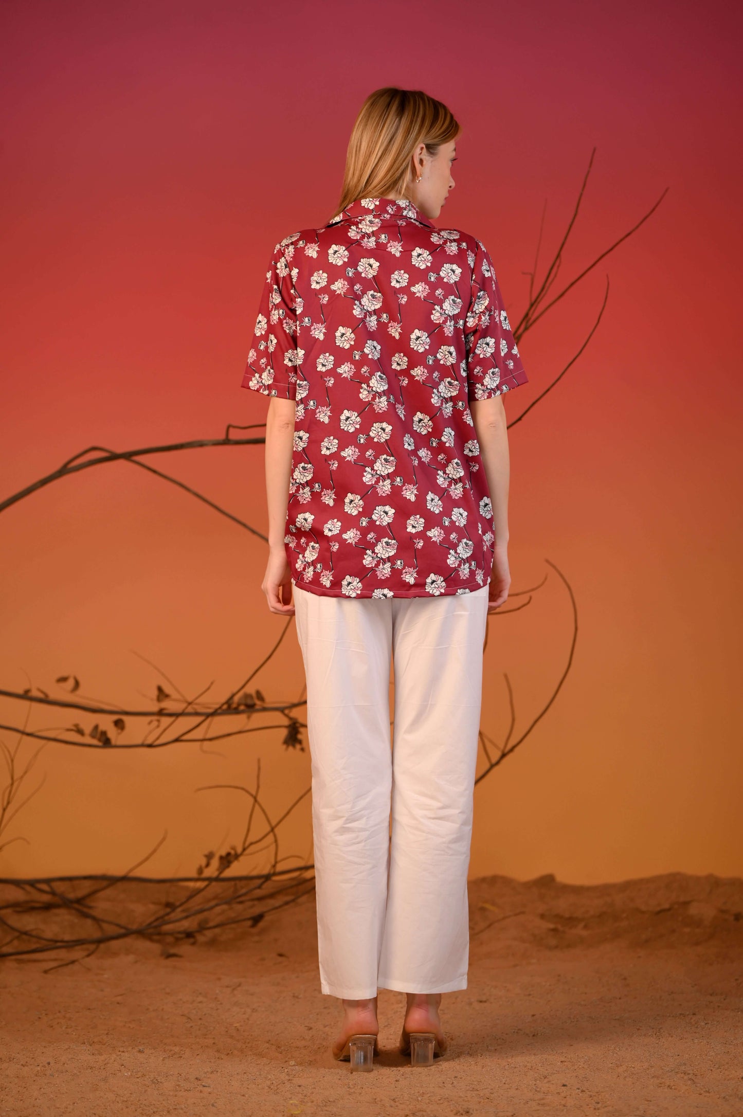 Red Printed Tie-Up Half Sleeve Cotton Co-ord Set