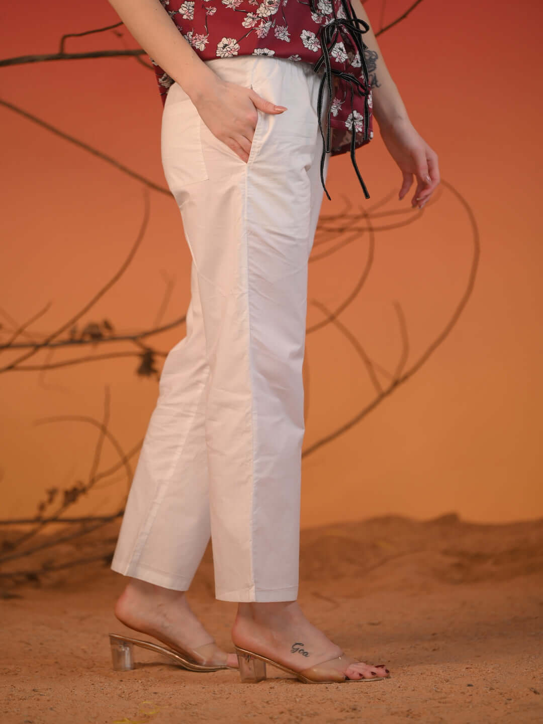 Women Crisp White Relaxed-Fit Cotton Trousers