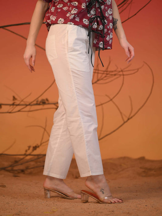Women Crisp White Relaxed-Fit Cotton Trousers