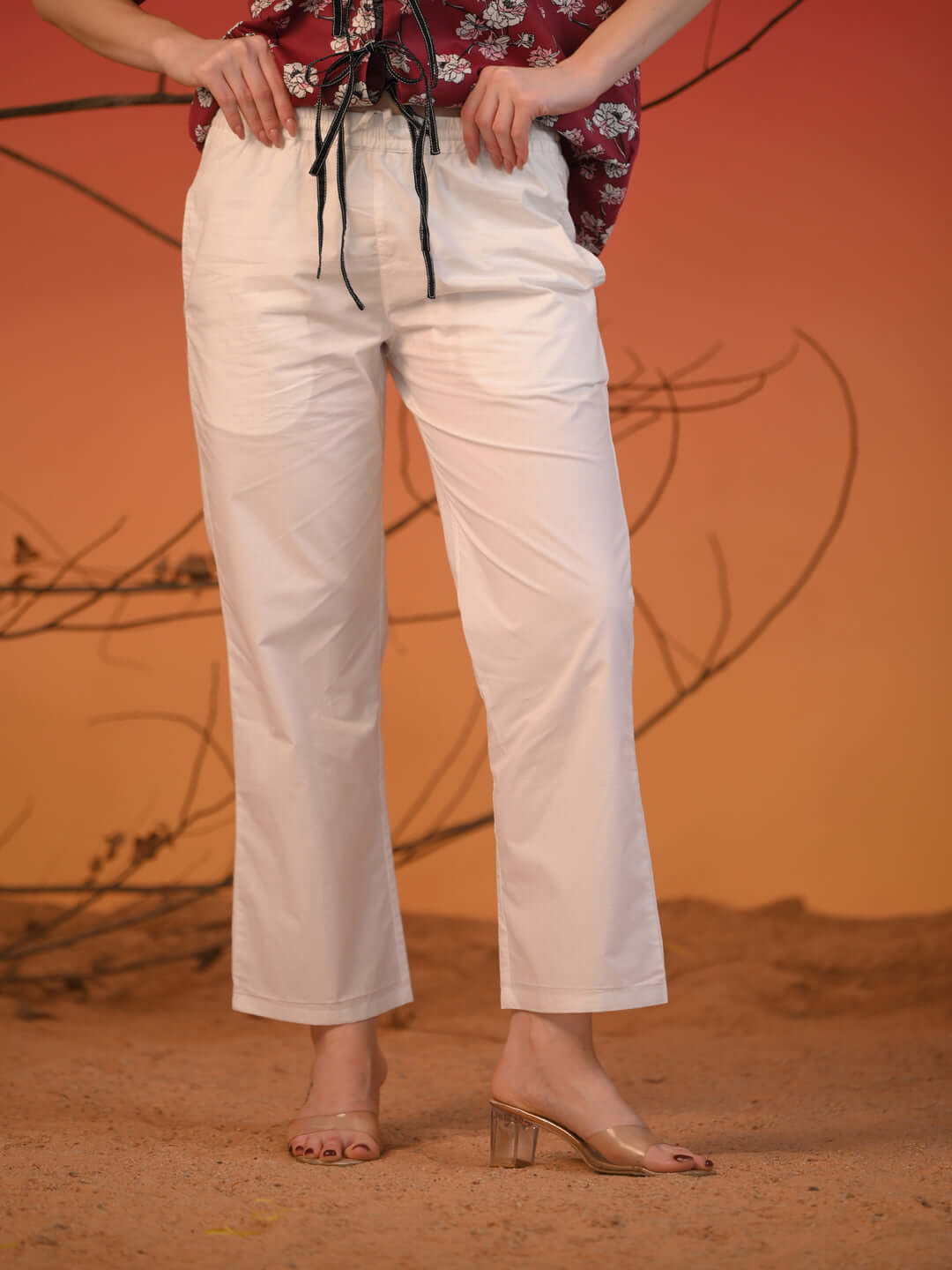 Women Crisp White Relaxed-Fit Cotton Trousers
