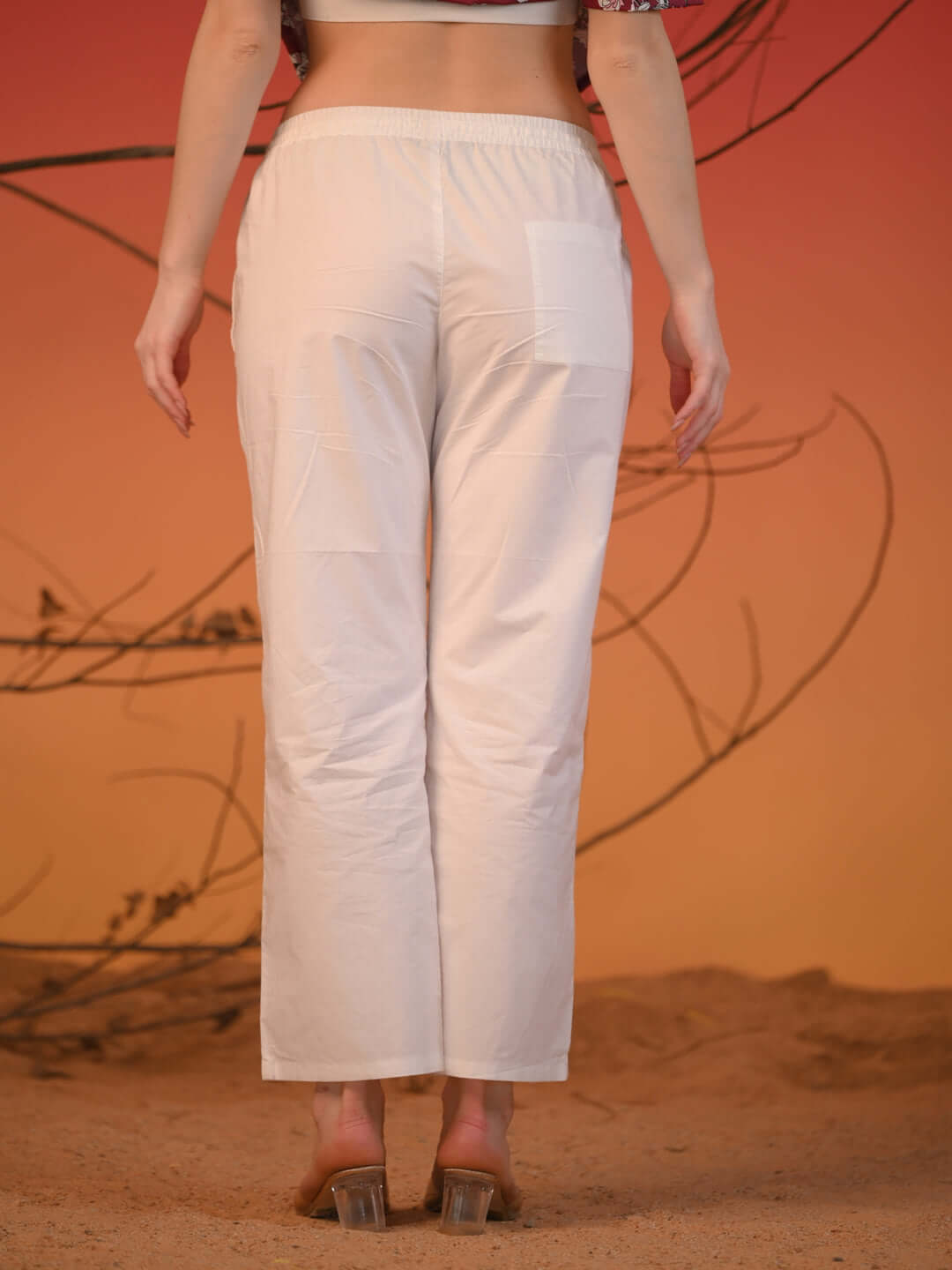 Women Crisp White Relaxed-Fit Cotton Trousers