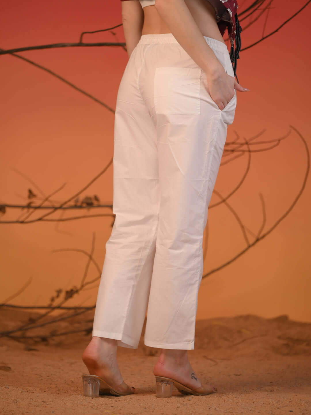 Women Crisp White Relaxed-Fit Cotton Trousers