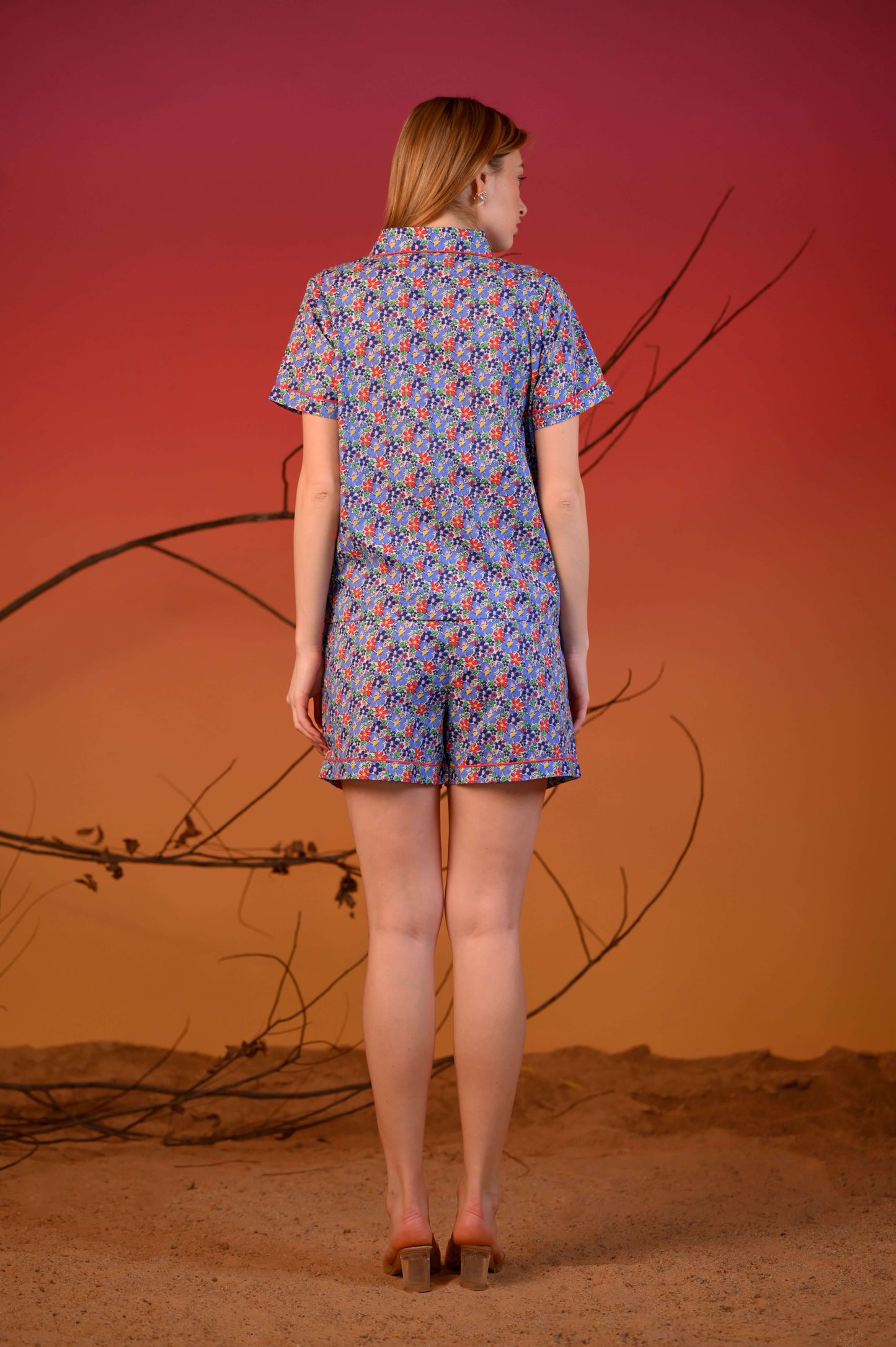 Women Blue & Pink Pure Cotton Printed Night suit