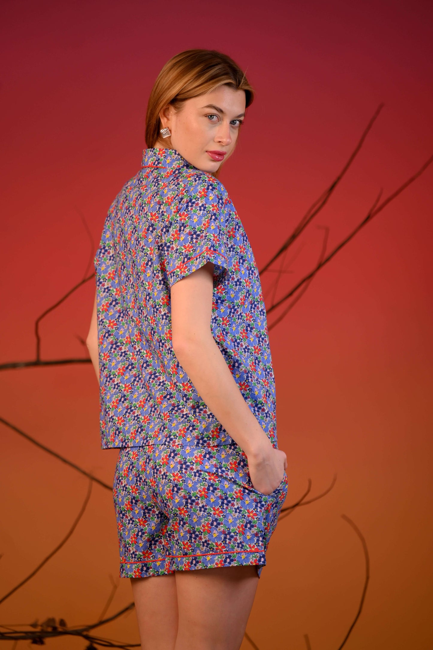 Women Blue & Pink Pure Cotton Printed Night suit