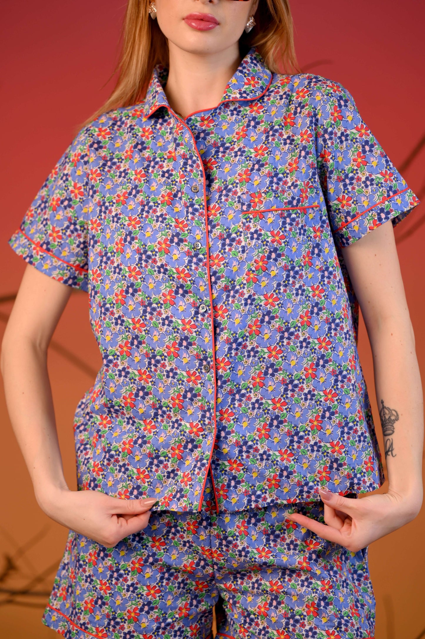 Women Blue & Pink Pure Cotton Printed Night suit