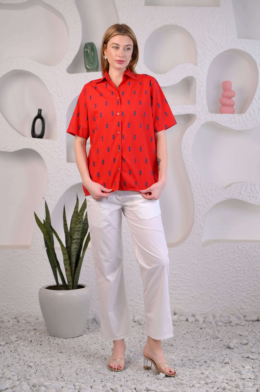 Women Red & White Striped Co-ord Set