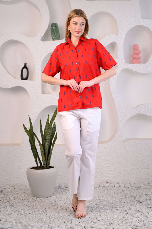 Women Red & White Striped Co-ord Set