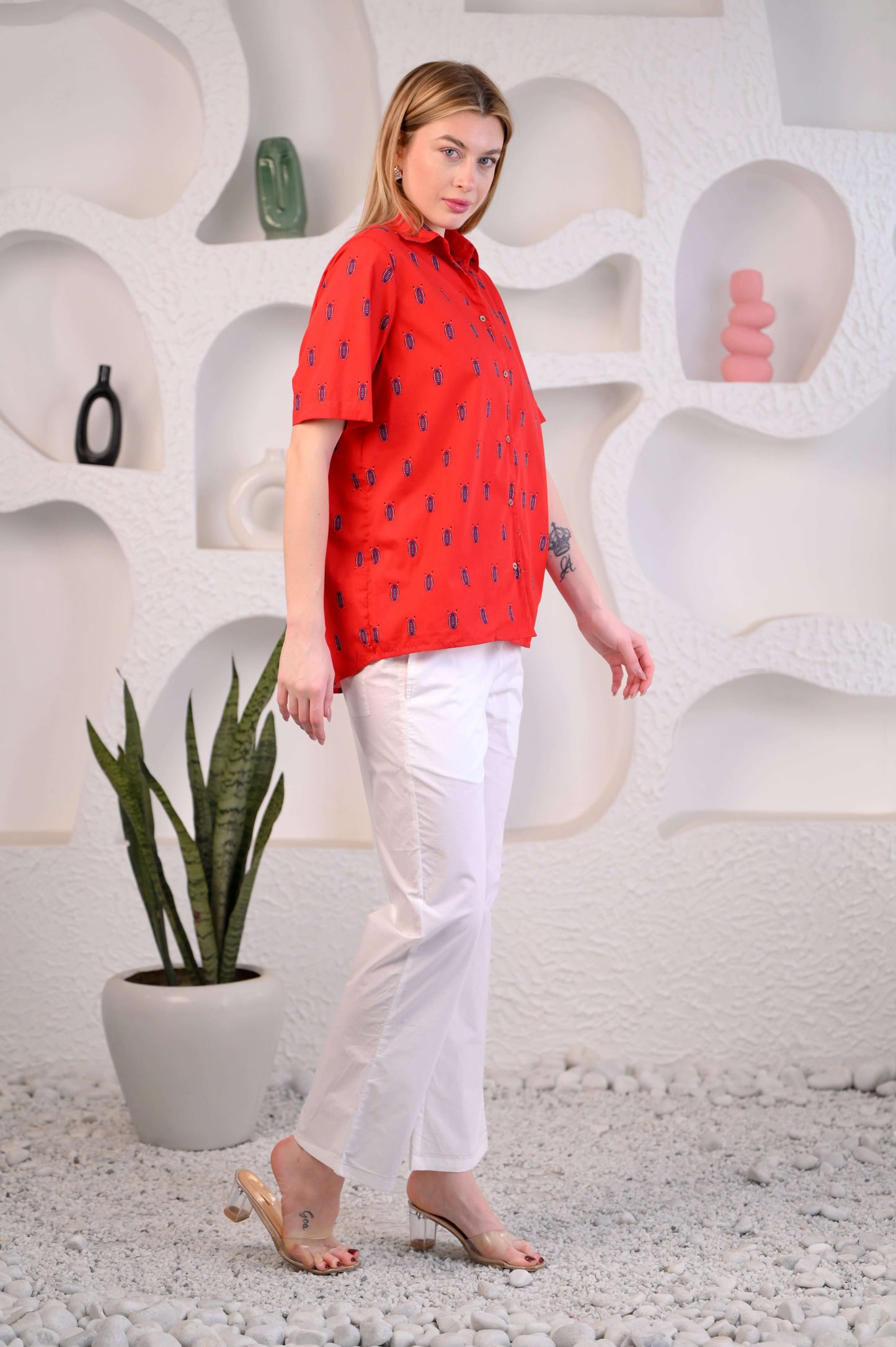 Women Red & White Striped Co-ord Set