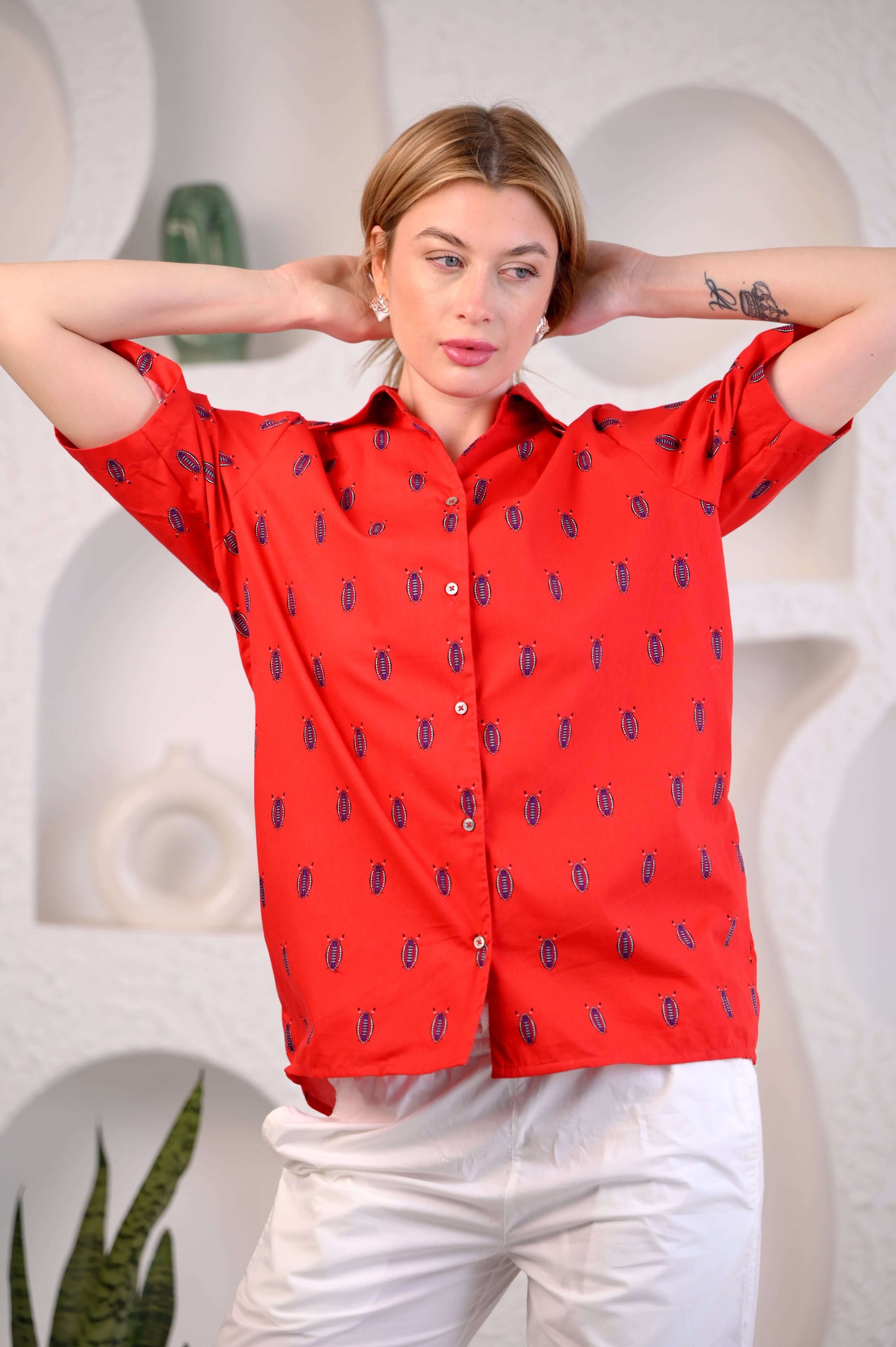 Women Red & White Striped Co-ord Set