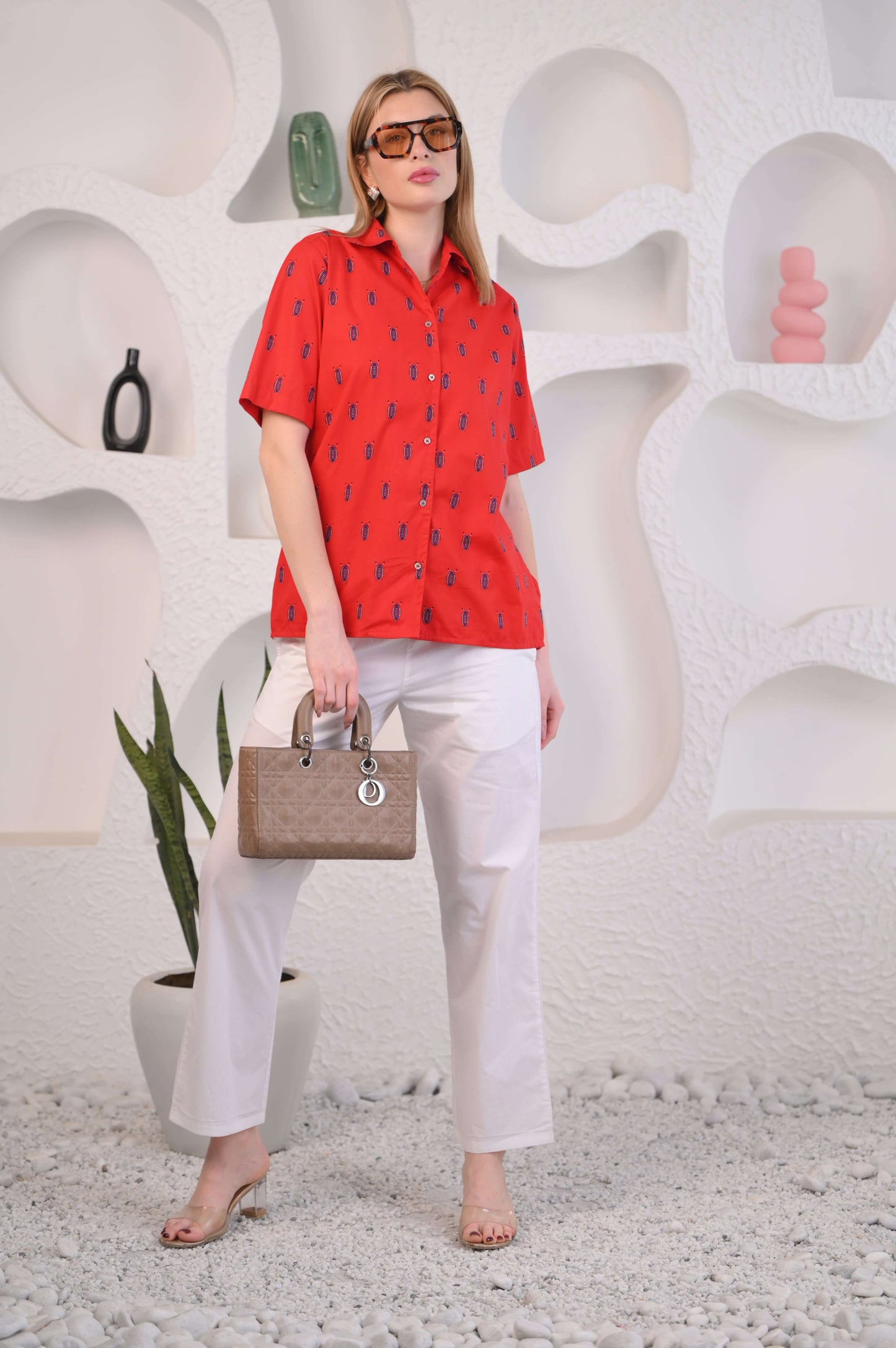 Women Red & Blue Floral Printed Shirt