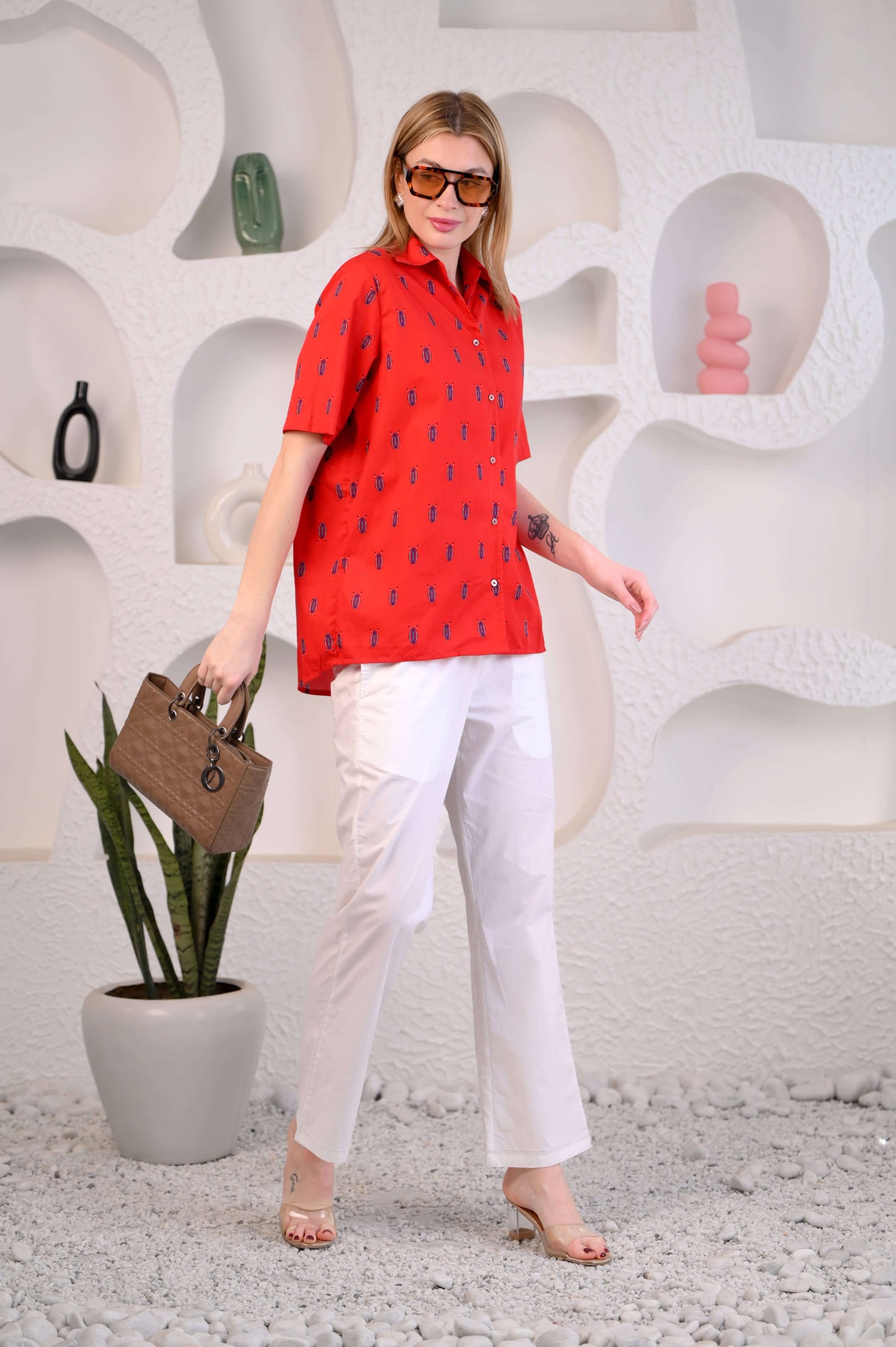 Women Red & White Striped Co-ord Set