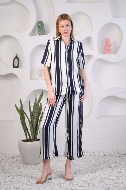 White Navy Striped Co-ord Set