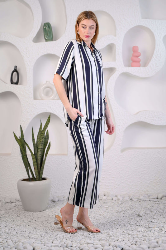 White Navy Striped Co-ord Set