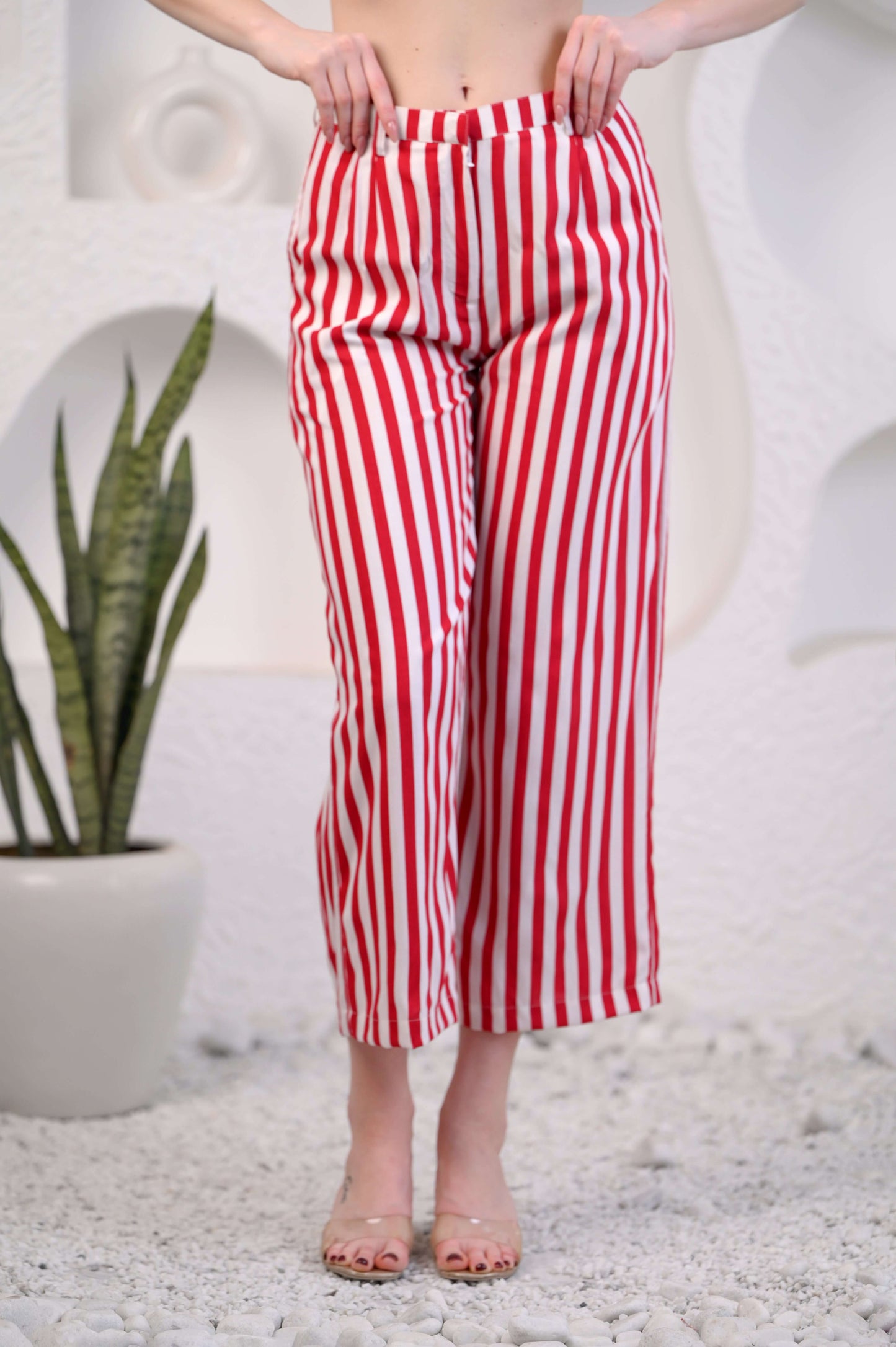 Women Red & White Striped Co-ord Set