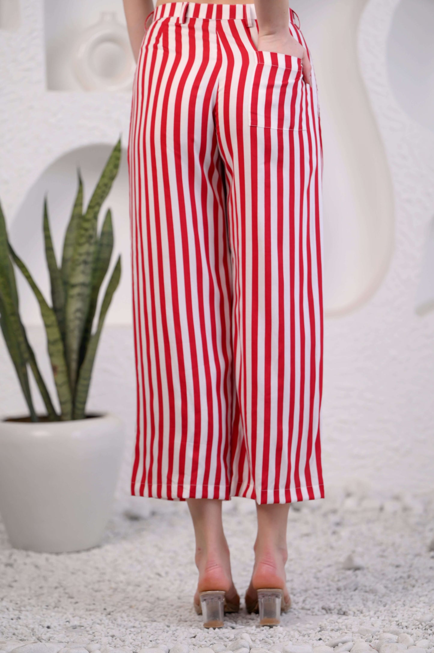 Women Red & White Striped Co-ord Set