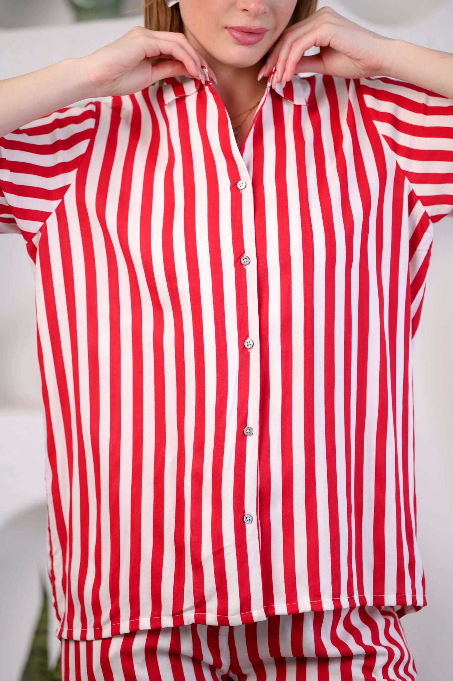 Women Red & White Striped Co-ord Set