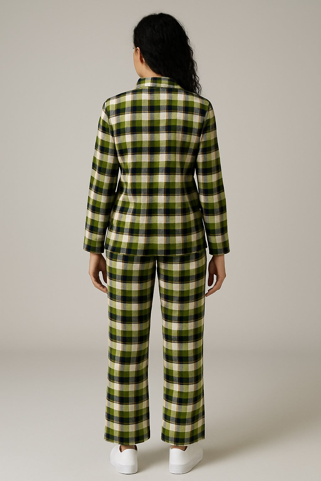 Checked Lapel Collar Night Suit