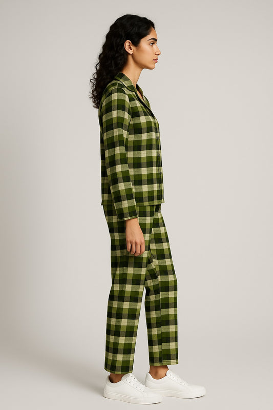 Checked Lapel Collar Night Suit