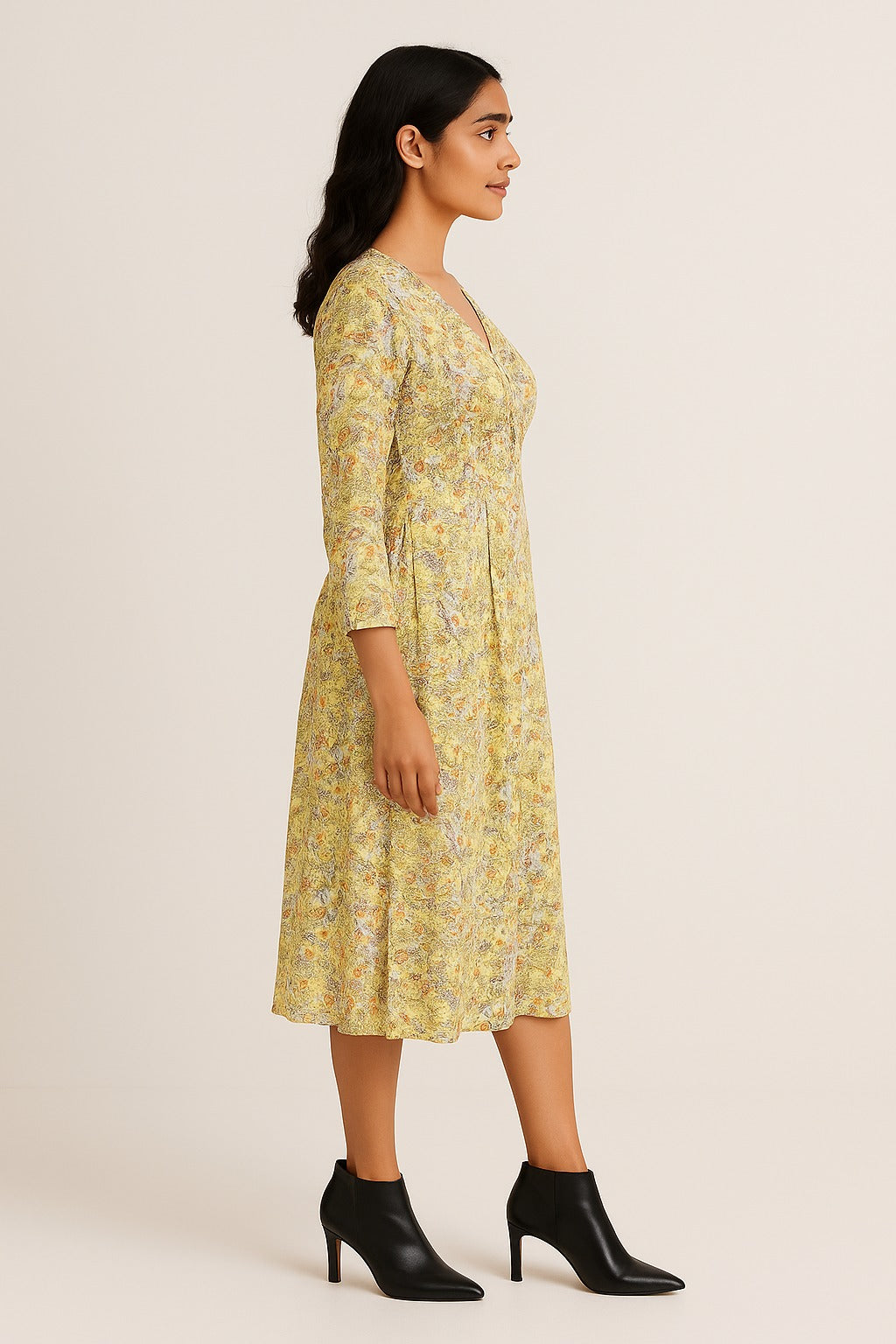 Yellow Block Printed Cotton Dress