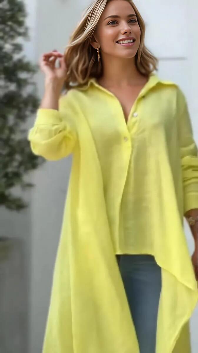 Spring Fashion Loose Size lapels irregular long sleeve shirt