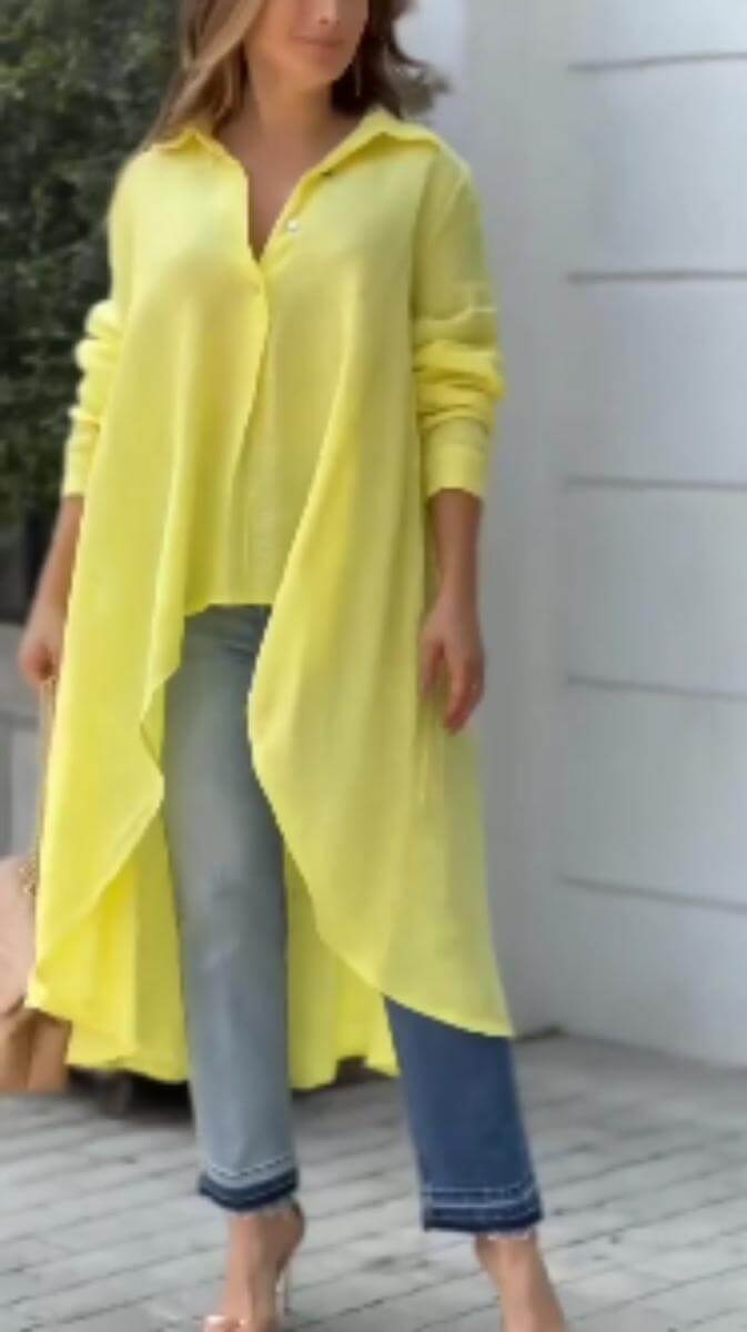 Spring Fashion Loose Size lapels irregular long sleeve shirt