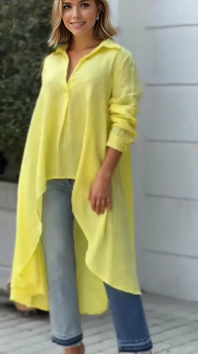 Spring Fashion Loose Size lapels irregular long sleeve shirt