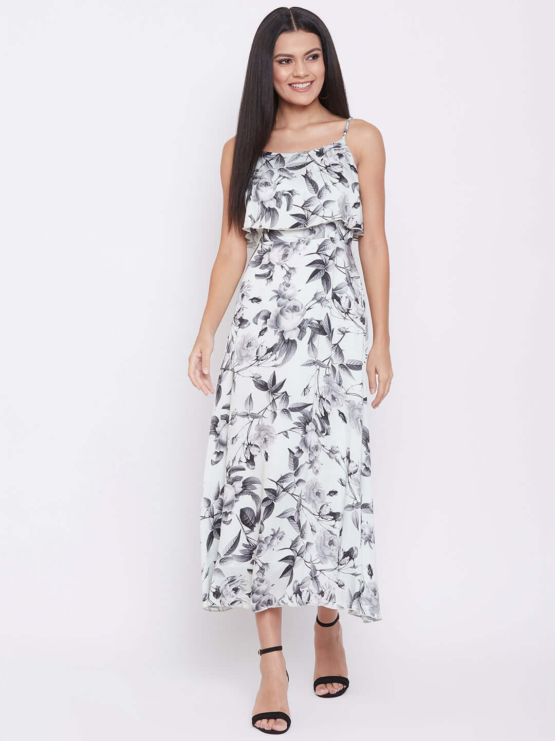 Ruffled Strappy Midi Dress