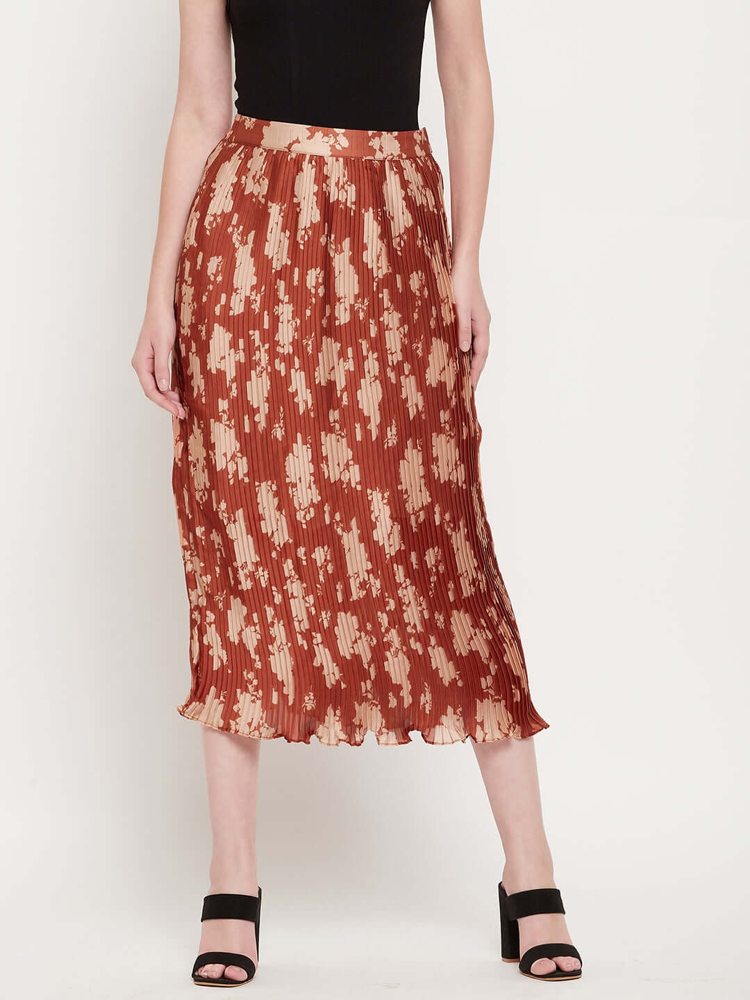 Women Pleated Satin Silk Skirt