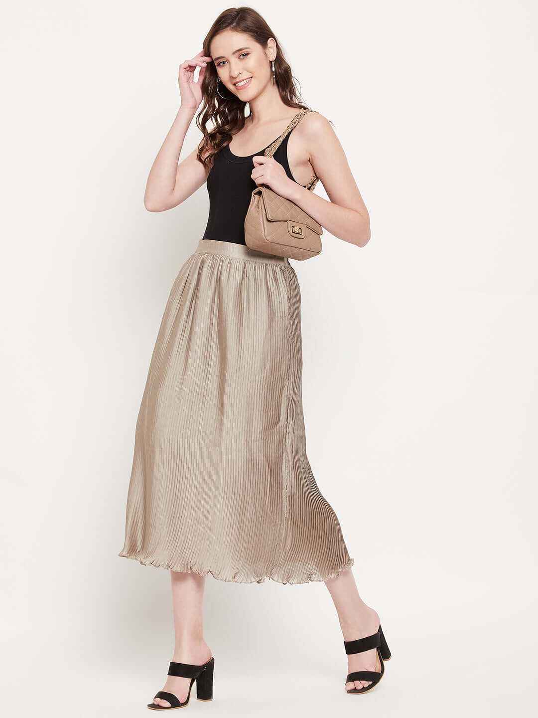 Solid Brown Silk Skirt