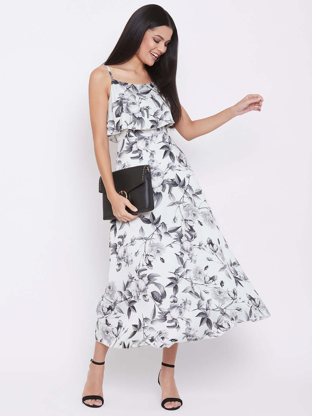 Ruffled Strappy Midi Dress